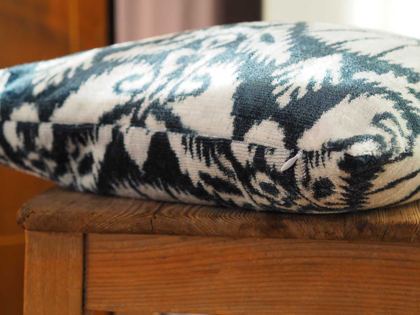 greyish-blue-white-ikat-silk-velvet-cushion-cover