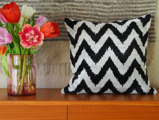 black-white-triangle-silk-velvet-ikat-cushion