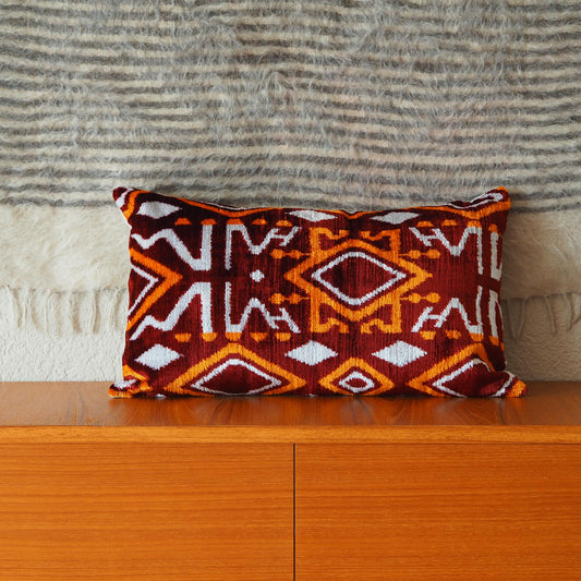 bordeaux-orange-silk-velvet-ikat-cushion