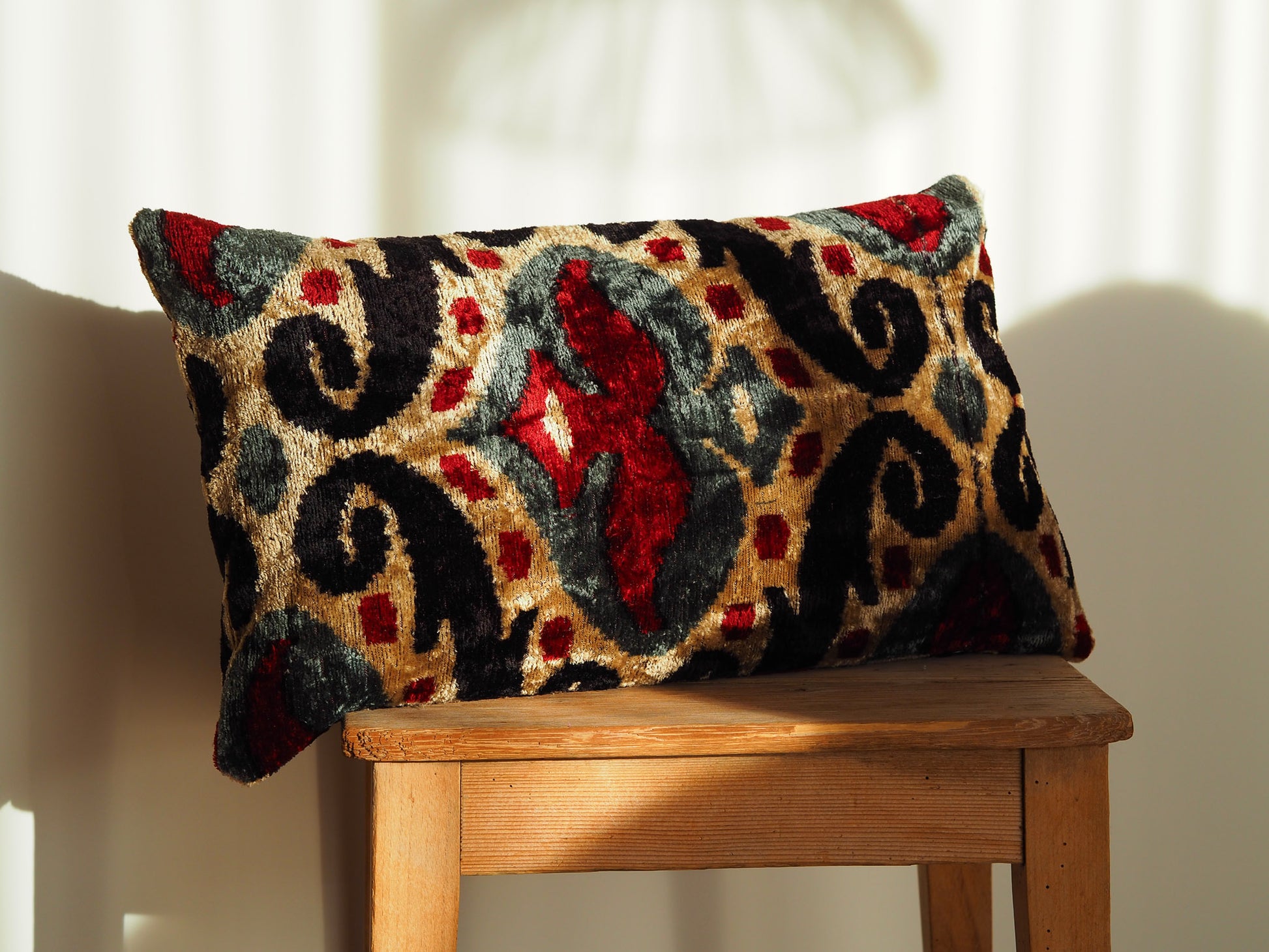 Bordeaux-golde-black-silk-velvet-ikat-cushion-cover