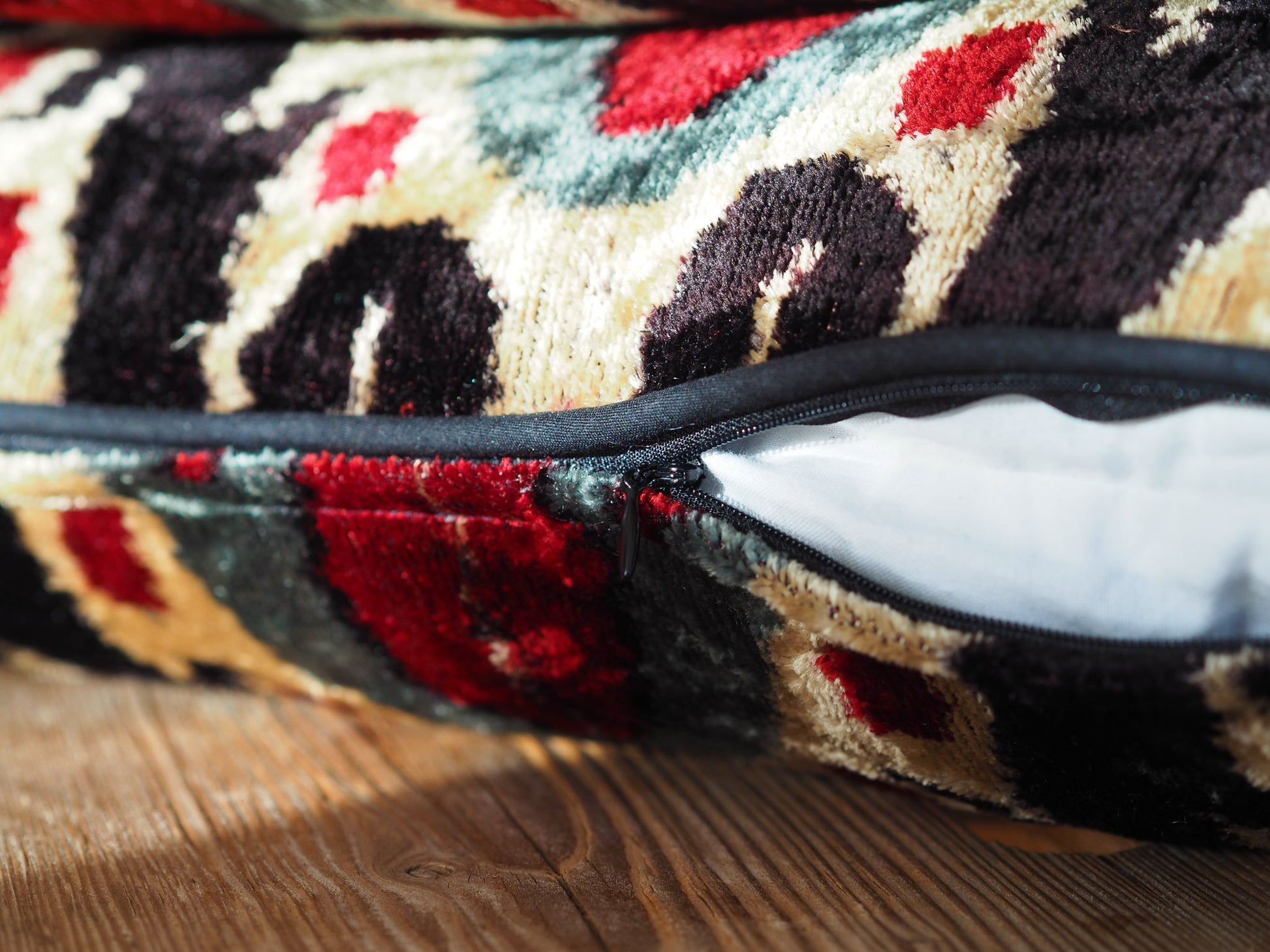 Bordeaux-golde-black-silk-velvet-ikat-cushion-cover
