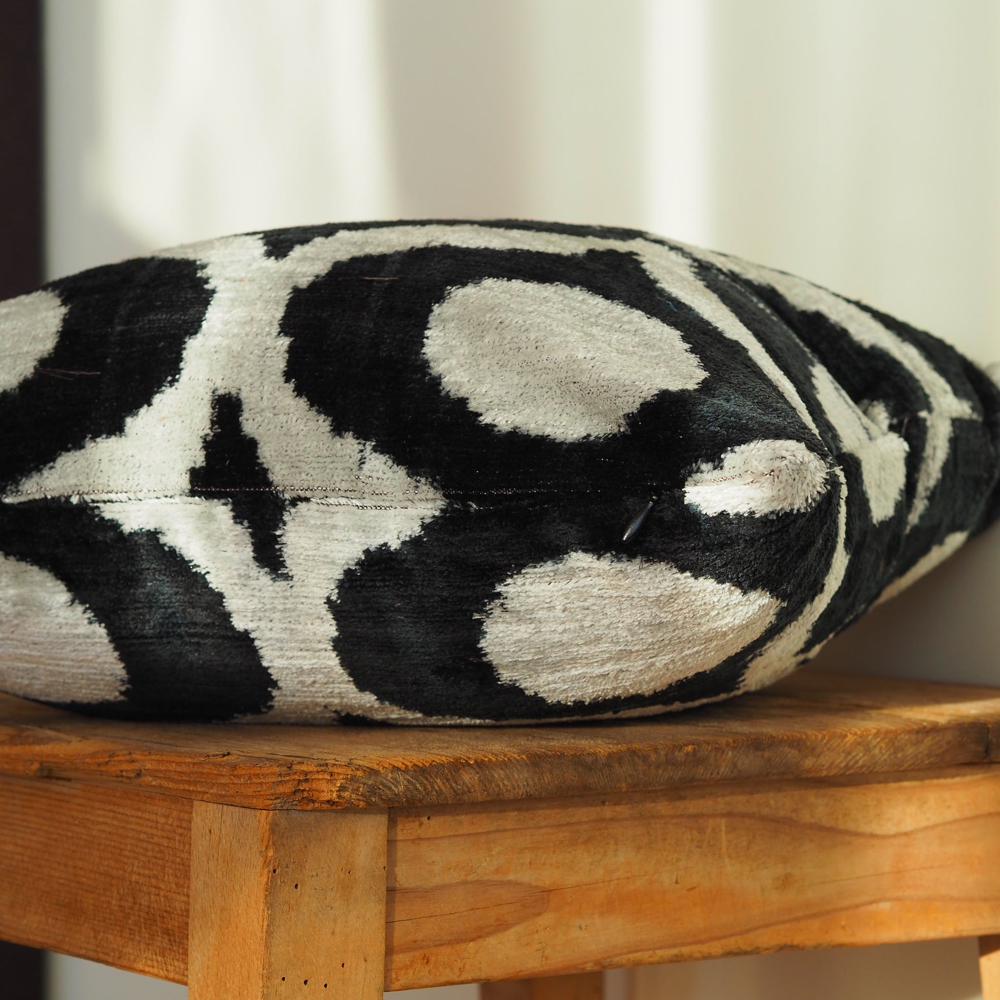 black-white-silk-velvet-ikat-cushion