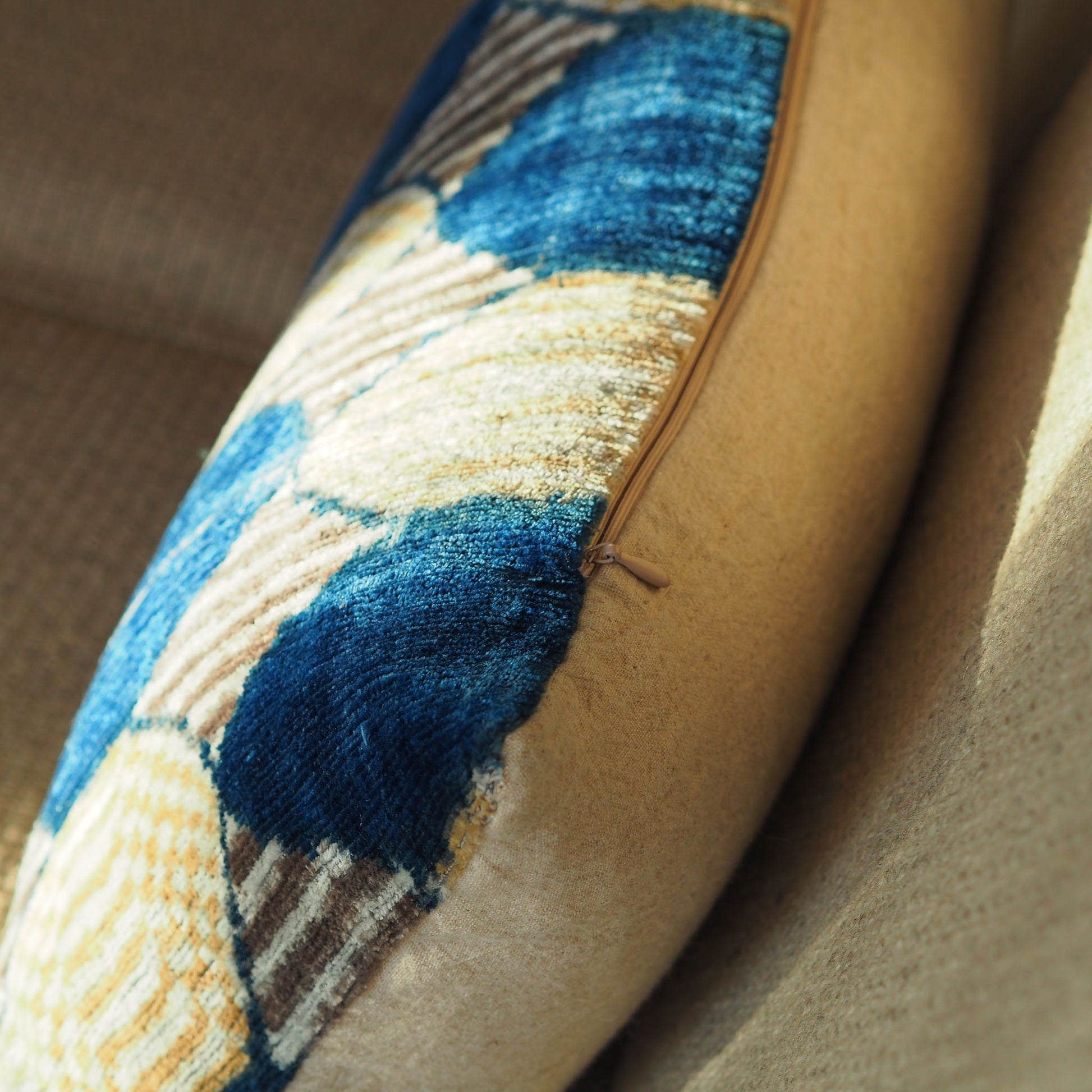 blue-beige-retro-silk-velvet-ikat-cushion