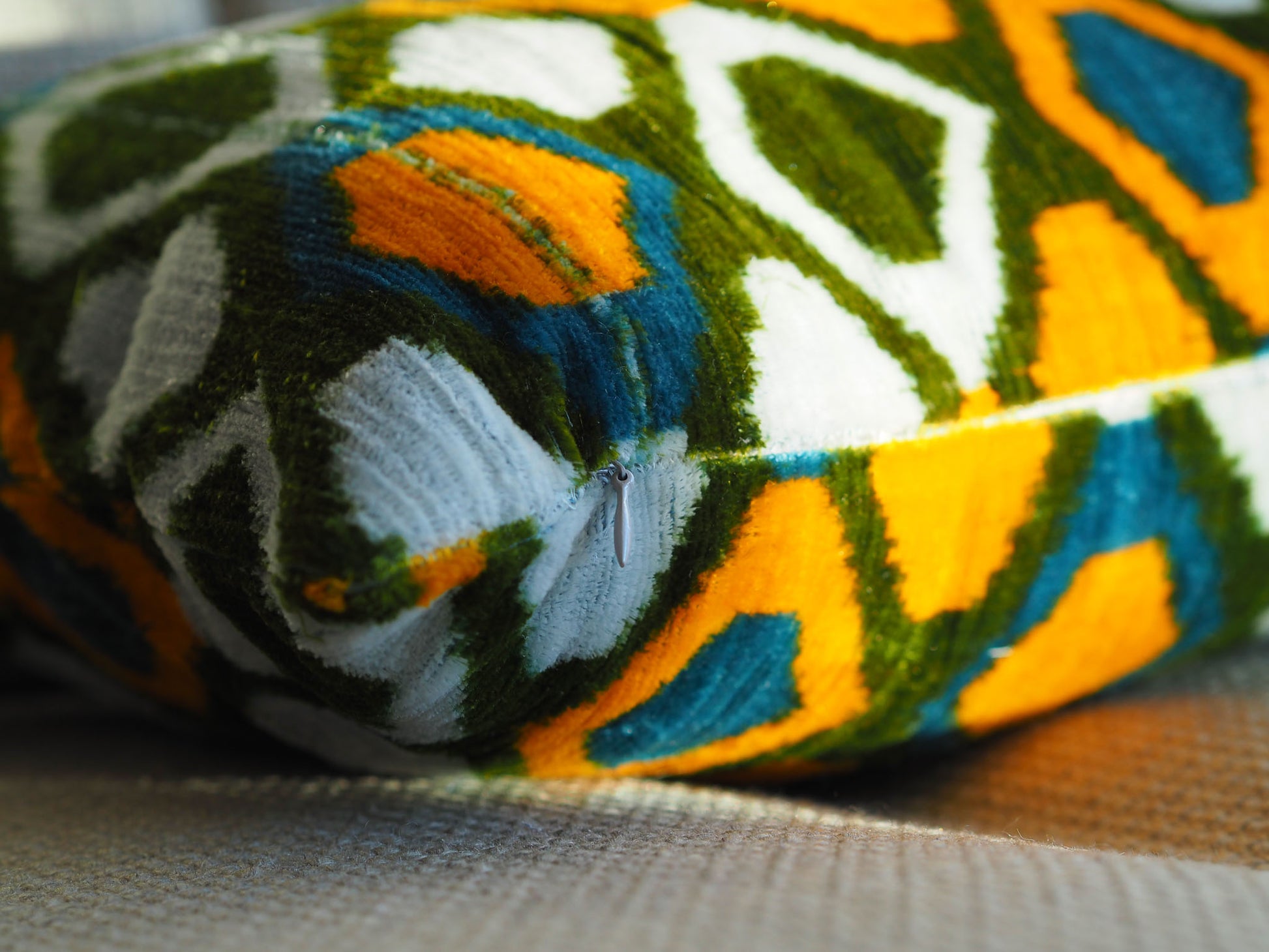 vintage-olive-yellow-silk-velvet-ikat-cushion