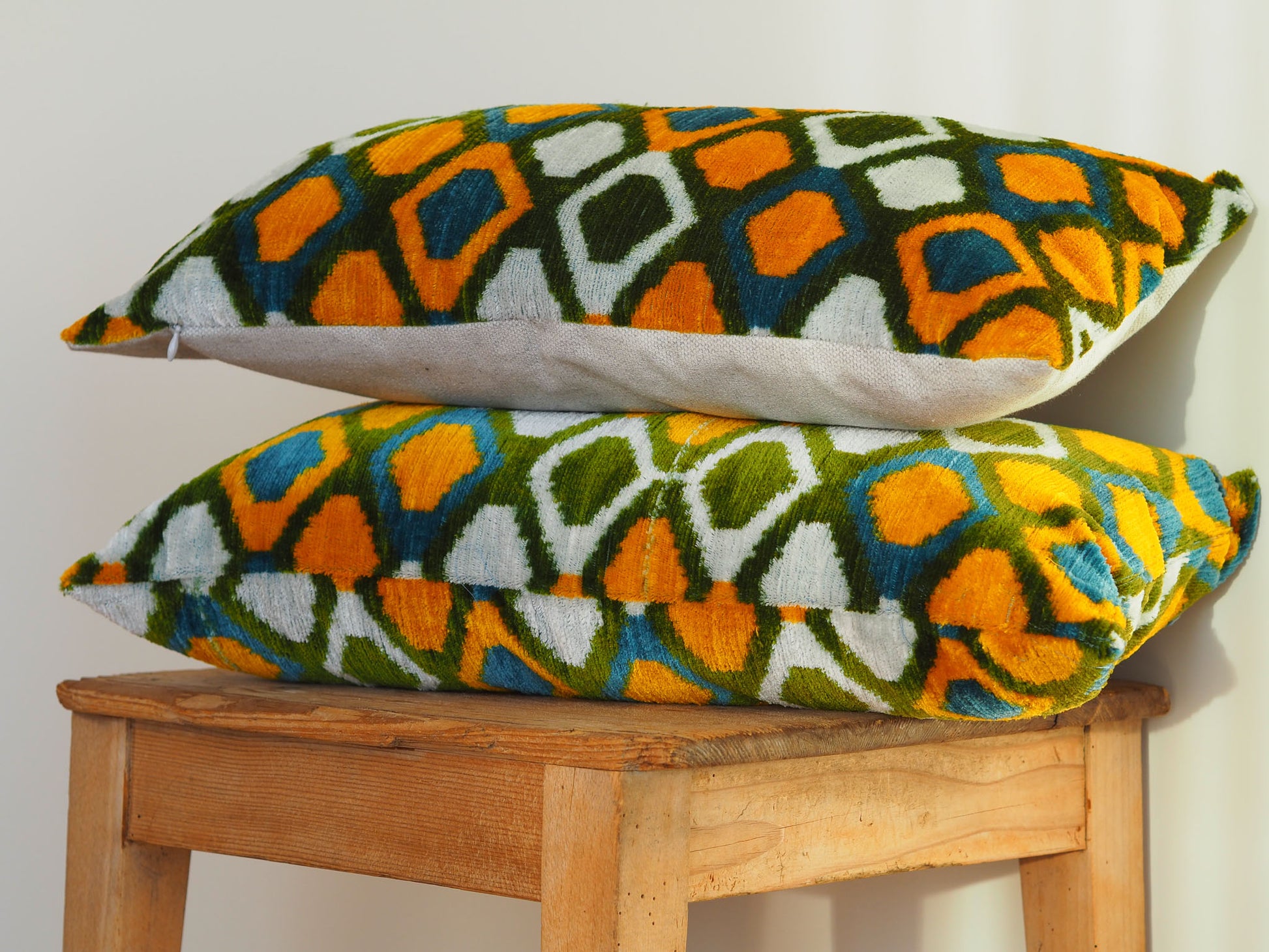 vintage-olive-yellow-silk-velvet-ikat-cushion