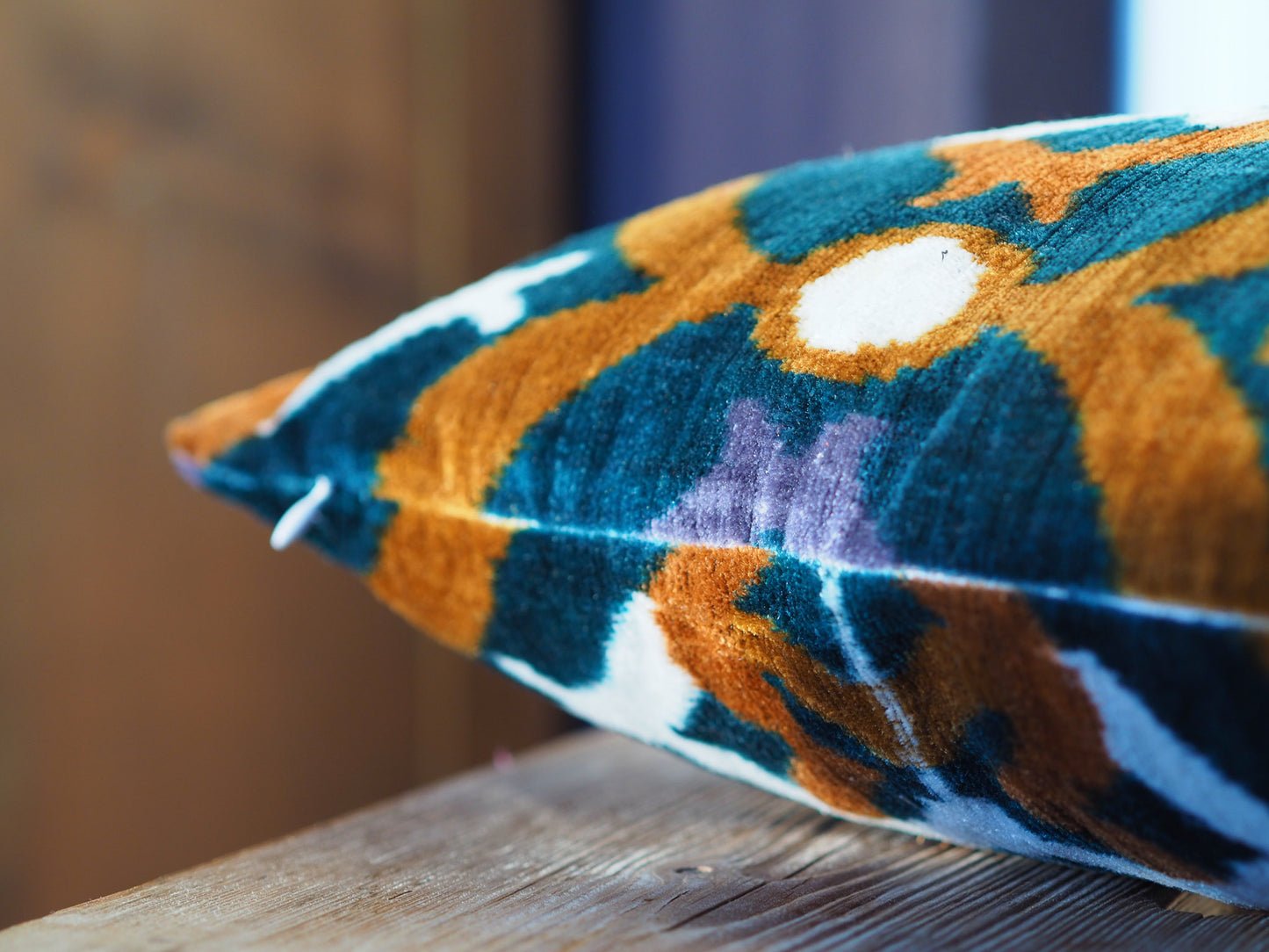petrol-green-silk-velvet-ikat-cushion-cover