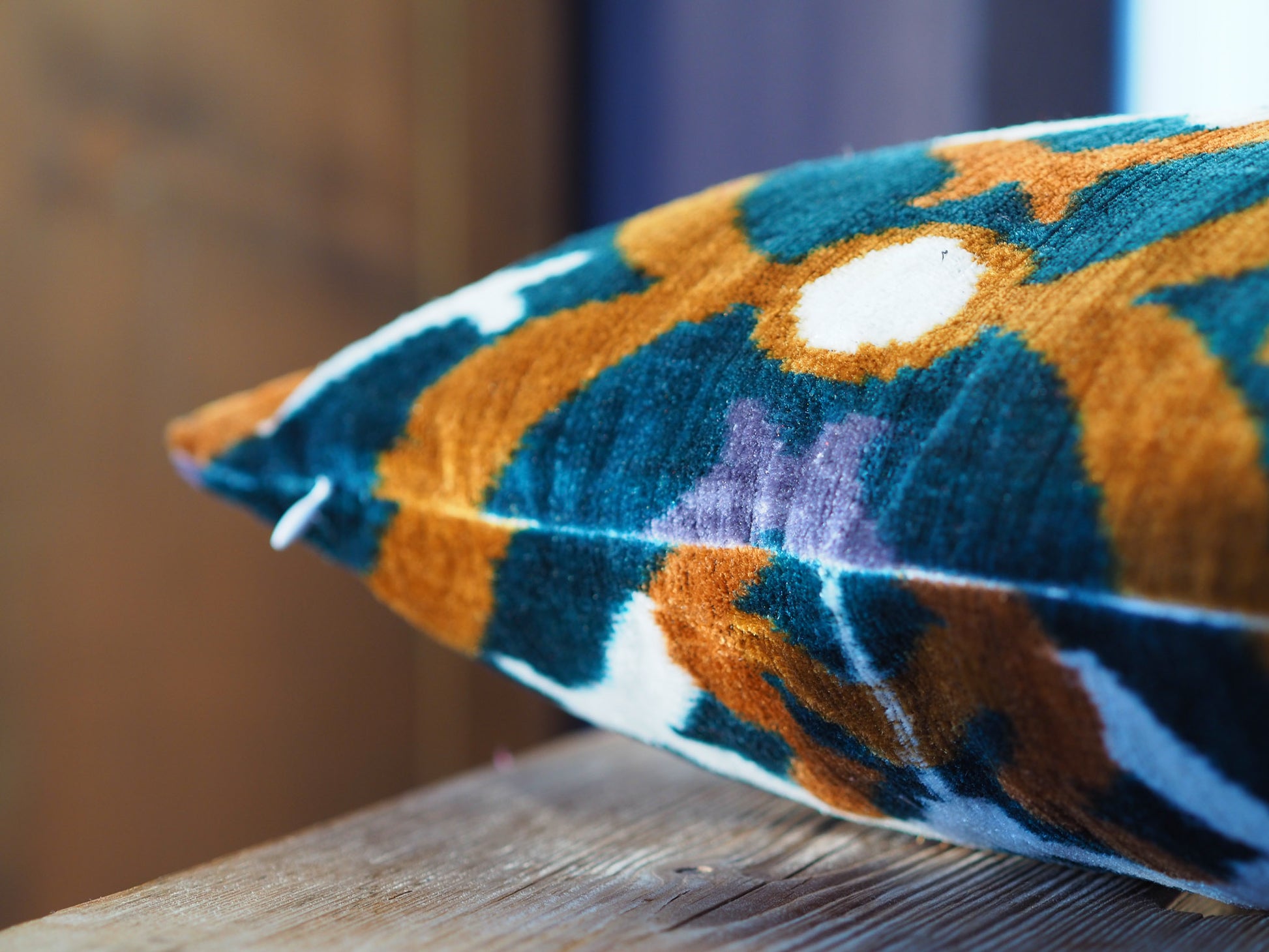 petrol-green-silk-velvet-ikat-cushion-cover