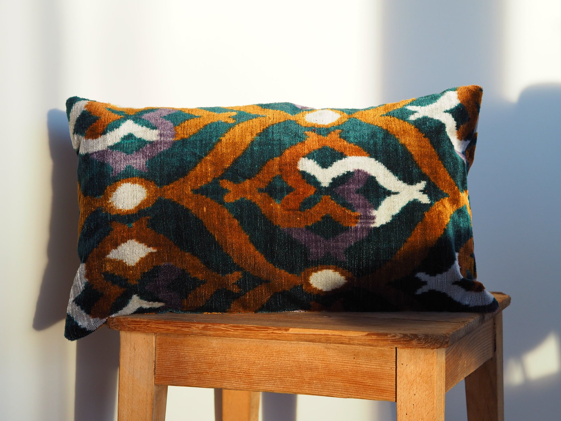 petrol-green-silk-velvet-ikat-cushion-cover